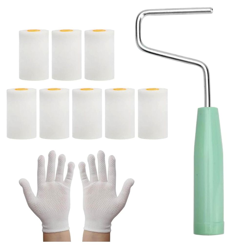 10 Stück Farbroller Set, Farbroller für Wandfarbe (56mm*34mm), Set mit Handschuhen, Schaumwalzen und Farbroller Bügel, Schaumstoff Farbroller Ab...