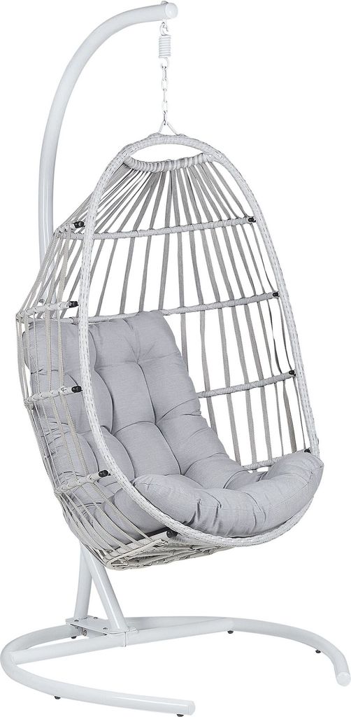 BELIANI Hängesessel Grau Rattan mit Gestell inkl. Kissen Outdoor Indoor Modern Boho Stil Garten Wohnzimmer Terrasse
