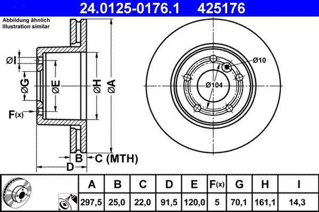 ATE 24.0125-0176.1 Bremsscheibe OE SDB000380 kompatibel mit Discovery