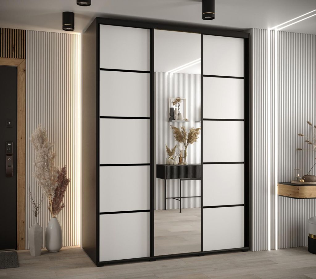 Kleiderschrank ASIRI 5 – 180/60 cm, schwarz/weiß/schwarz