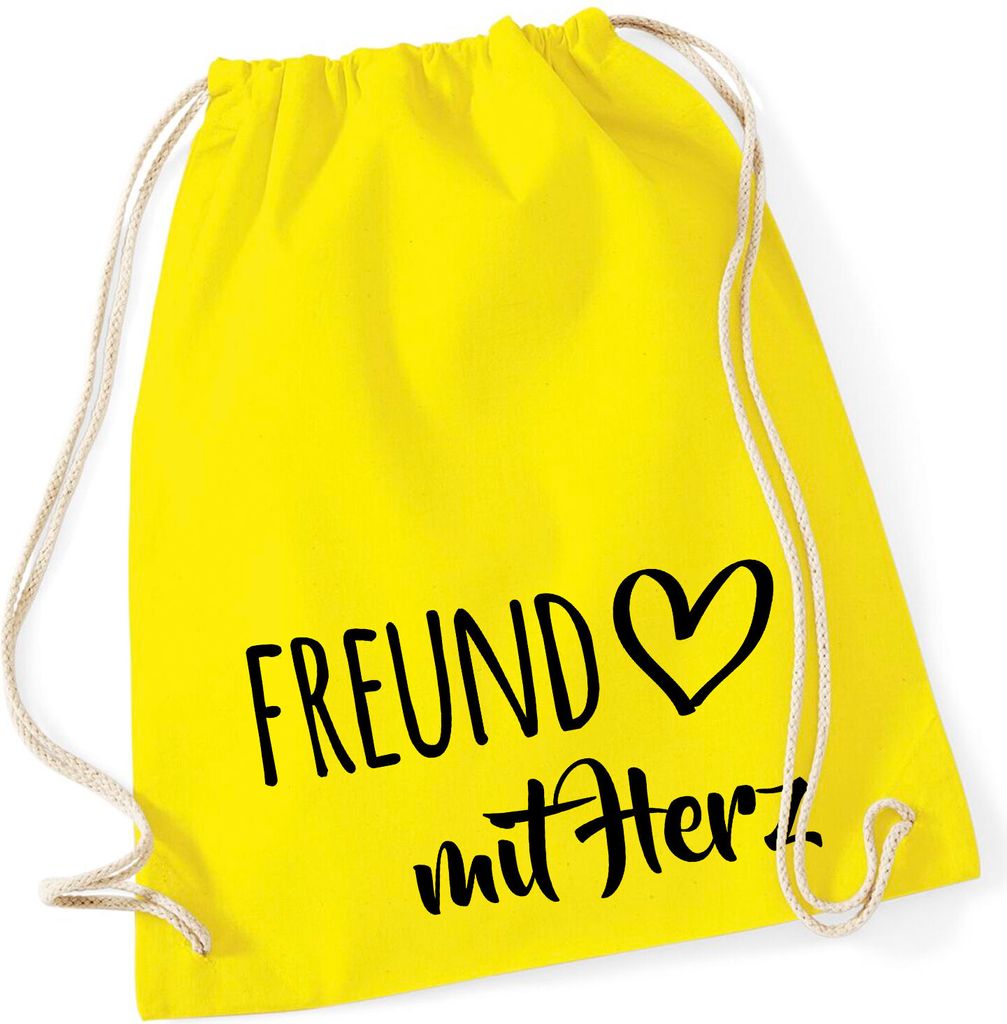 Huuraa Turnbeutel Freund mit Herz 12 Liter Yellow Baumwolle Rucksack Geschenkidee