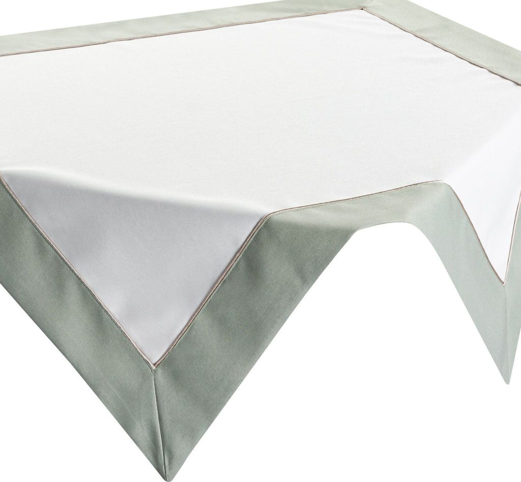 EUROFIRANY | Tischdecke - 85 x 85 cm - weißes Tischtuch – mit olivgrünem Rand
