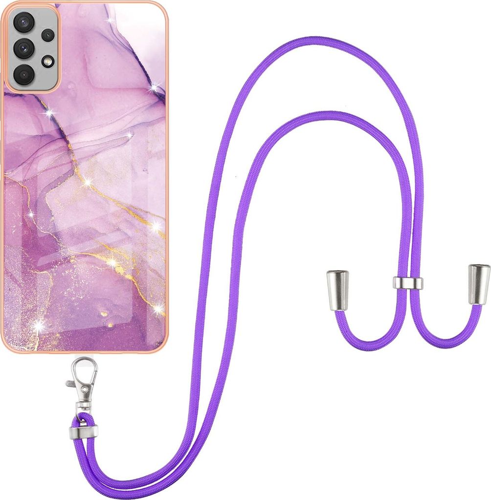 Galaxy A32 5G Handykette Hülle, Ultra Dünn Soft TPU Bumper Anti-kratzt Schutzhülle mit verstellbarem Tragegurt für Samsung Galaxy A32 5G Rosa