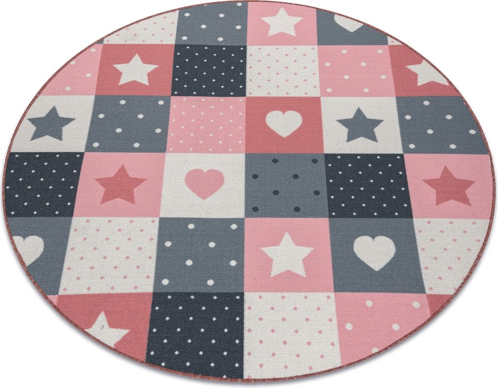 Teppich für Kinder STARS Kreis Sterne rosa / grau Rosa rund 150 cm