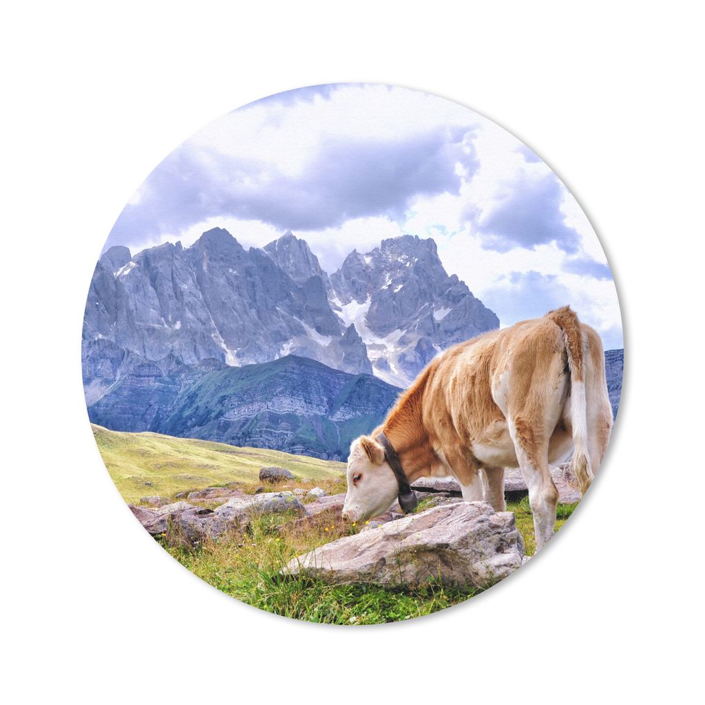 MuchoWow Mauspad Mousepad Alpen - Kuh - Berg 20x20 cm - Mousepads - Maus Mat - Pad - Mausunterlage - Schreibtischmatte