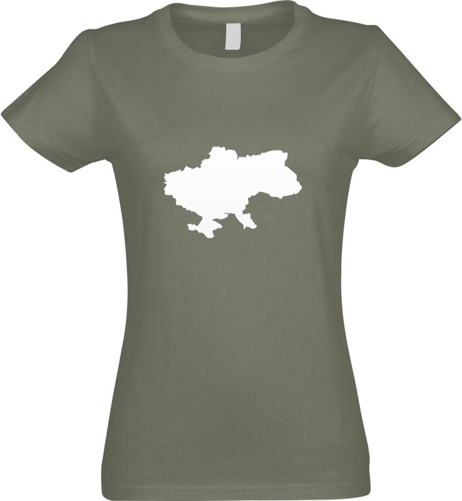 Kiwistar - T-Shirt tailliert - Damen - Olive - Ukraine Umriss Kontur - mit Motiv Bedruckt - Funshirt Design - Sport - Freizeit - Damen - S