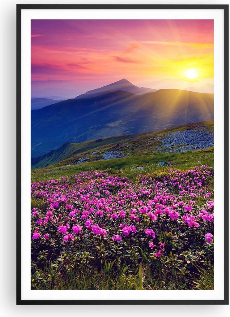 Gerahmtes Poster - Schwarzer Rahmen - Wiese Berge Landschaft - 70x100 cm - Wand Bild - Wanddeko - Wandbilder - Wandposter - Bilderrahmen - Bilder -...