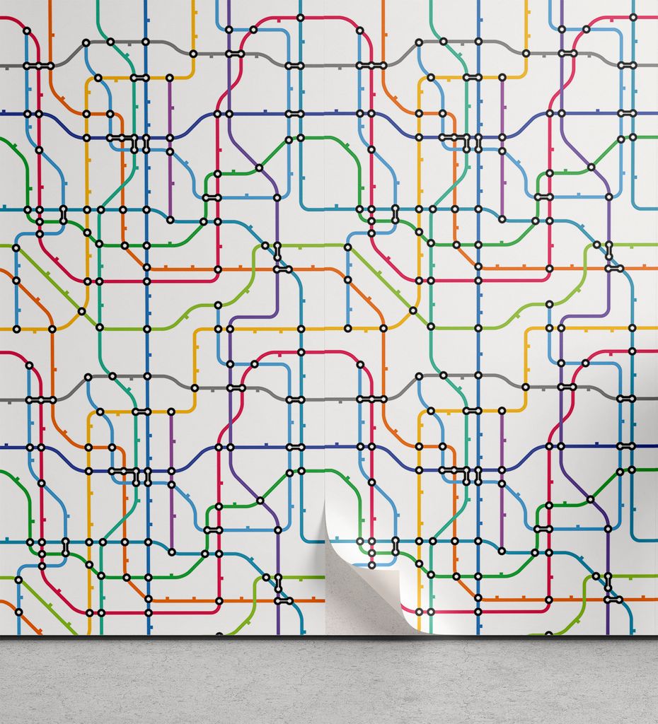 ABAKUHAUS Karte abziehbare & klebbare Tapete für Zuhause, Bunte Linien U-Schema, selbstklebendes Wohnzimmer Küchenakzent, 33 cm x 180 cm, Mehrfarbig