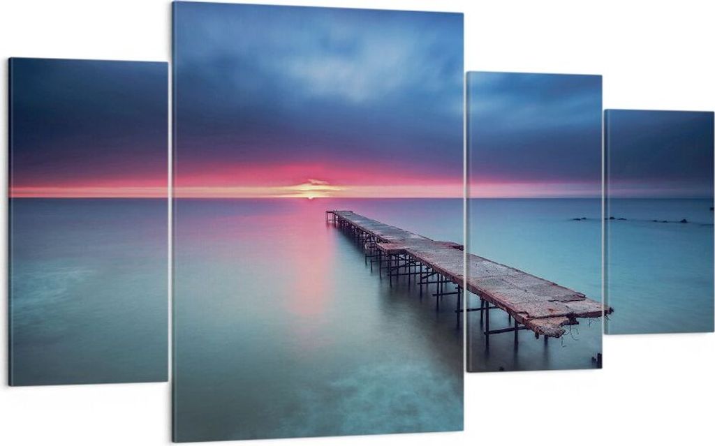 Bild auf Leinwand - Leinwandbild - 4 Teile - Brücke Meer Landschaft - 160x90cm - Wand Bild - Wanddeko - Wandbilder - Leinwanddruck - Bilder - Wand...