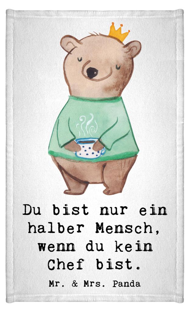 Mr. & Mrs. Panda Handtuch Chef Herz - Weiß - Geschenk, buntes, Spruch, Leiter, CEO, Frotteetuch, Bester, Klein, Design, Mini-Handtuch