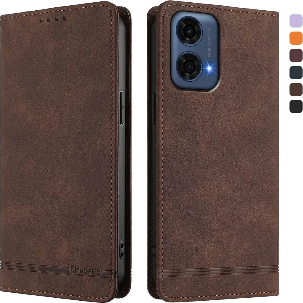 Custodia per Motorola Moto G24 Power, custodia retro in Finto cuoio flip con supporto e slot per carte di credito Marrone