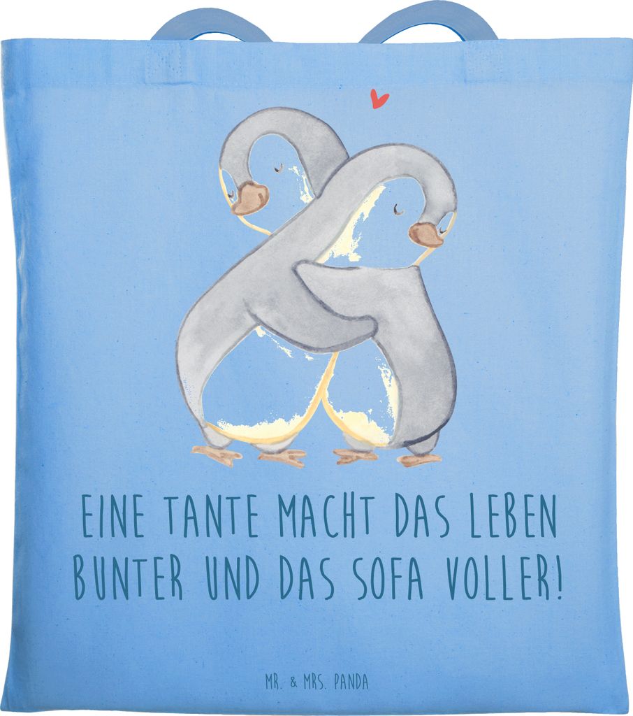 Mr. & Mrs. Panda Tote Bag Bunte Tante - Sky Blue - Geschenk, Jutebeutel, Shopping Tasche, Geschichten, Neffe, Sofa, Nichte, Familie, Beutel, Laptop...