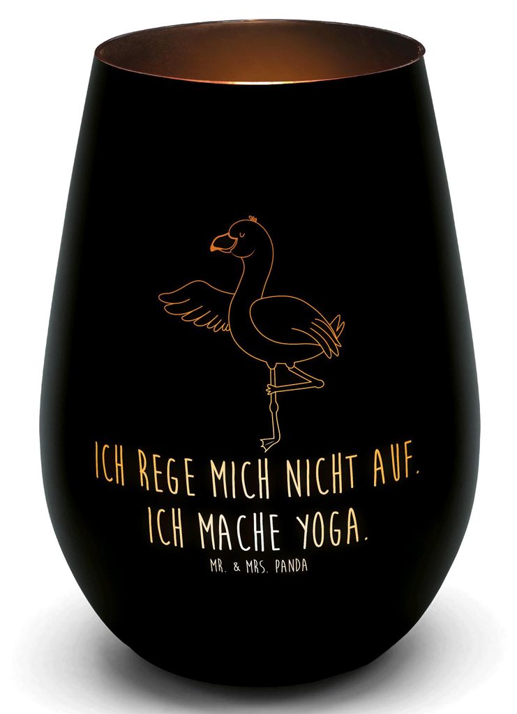 Mr. & Mrs. Panda Laterne Flamingo Yoga - Schwarz - Geschenk, Teelichthalter Glas, Aufgeregt, Windlicht, Entspannt, Vogel, Namaste, Yogi, Achtsamkei...