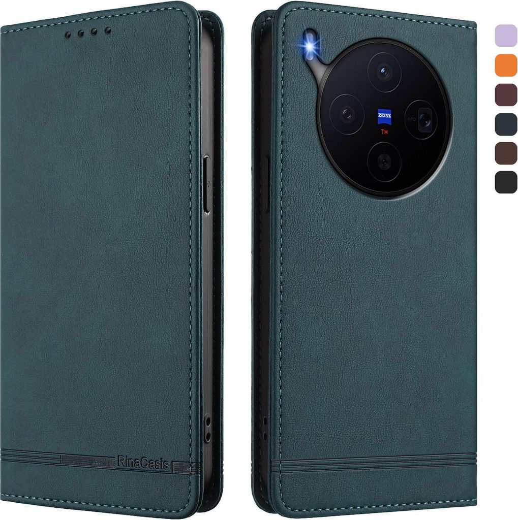 Hülle für vivo X300, Retro Kunstleder Ständer Klapphülle mit Kartenfächer und Magnetische Grün