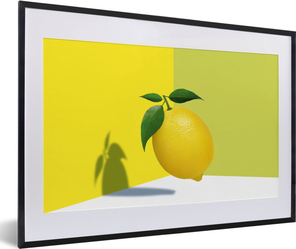 MuchoWow MuchoWow Gerahmtes Poster Zitrone auf einem Hintergrund aus verschiedenen Gelbtönen 60x40 cm - Poster mit zchwarzem Bilderrahmen - Sc...