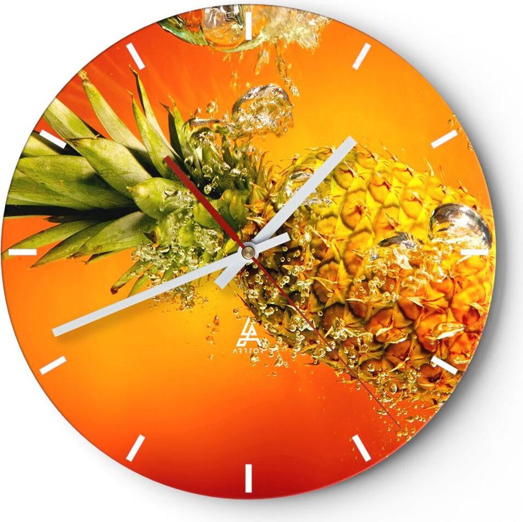 Wanduhr - Rund - Glasuhr - Karibik ananas frucht gesund - 40x40cm - Schleichendes Uhrwerk - Lautlos - zum Aufhängen bereit - Dekoration Modern - W...