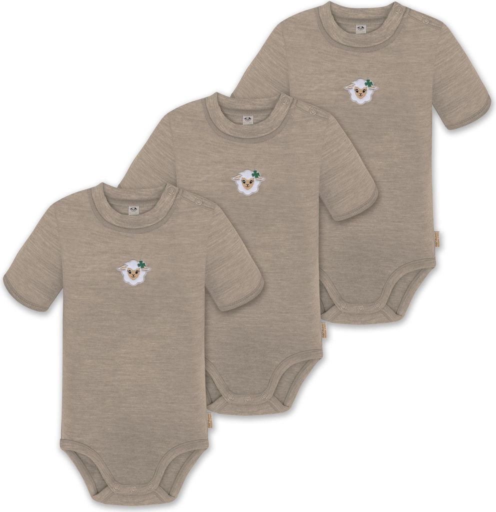 normani 3er Set Baby Kurzarm Body aus Wolle mit Druckknopf