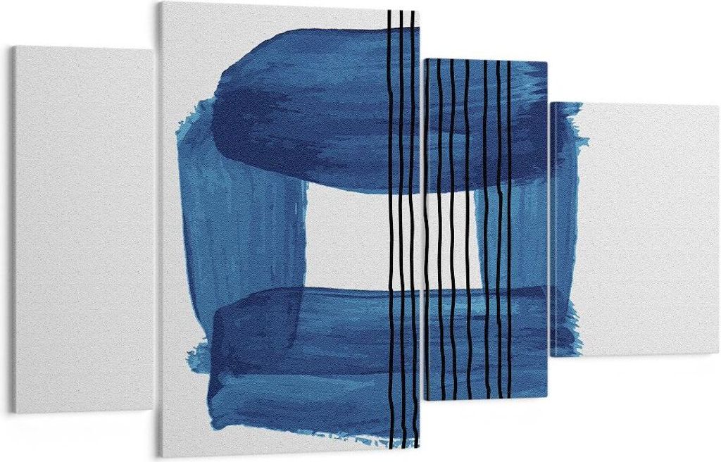 Bild auf Leinwand - Leinwandbild - 4 Teile - Abstraktion Aquarell Blau - 120x70cm - Wand Bild - Wanddeko - Wandbilder - Leinwanddruck - Bilder - Wa...