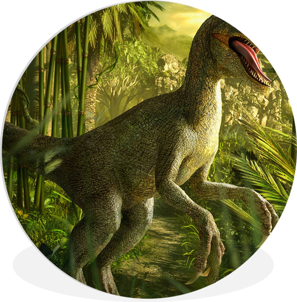 MuchoWow Rundes Wandbild - Runde Bilder Dinosaurier - Pflanzen - Grün - Illustration - Kinder - Jungen Ø 60 cm Kreis Wanddekoration Kunststoff ...