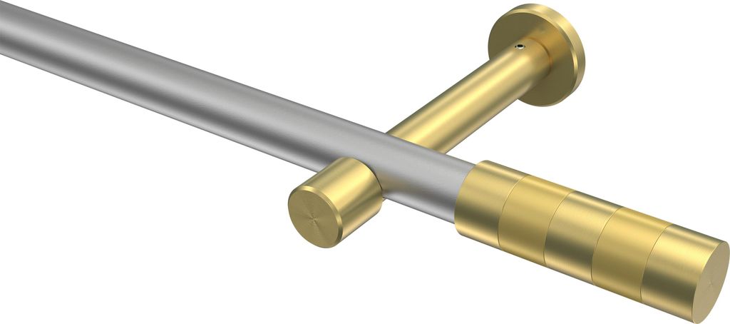 Interdeco Gardinenstange / Vorhangstange Silbergrau / Messing-Optik, Typ Prestige Mavell (Zylinder) ohne Ringe, 20 mm Ø 1-läufig, 240 cm