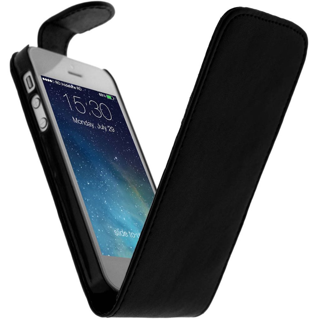Vertikale Flip-Schutzhülle mit Lasche für Apple iPhone SE, 5, 5S – Schwarz