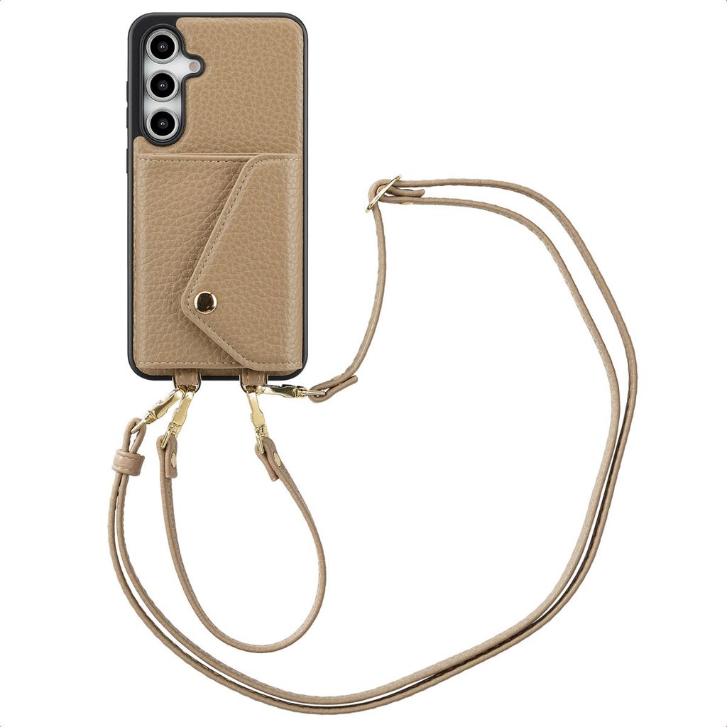Selencia Sera HandyHülle mit Kordel und Umschlag-Kartenhalter Samsung Galaxy S24 FE - Taupe