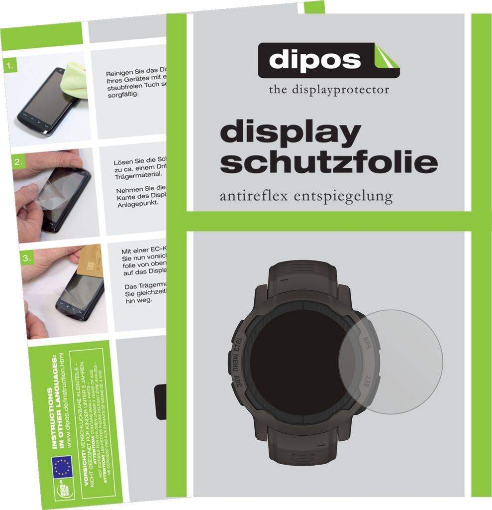 2x Schutzfolie für Garmin Instinct 2 (45mm) matt Displayschutzfolie Folie Display Schutz dipos