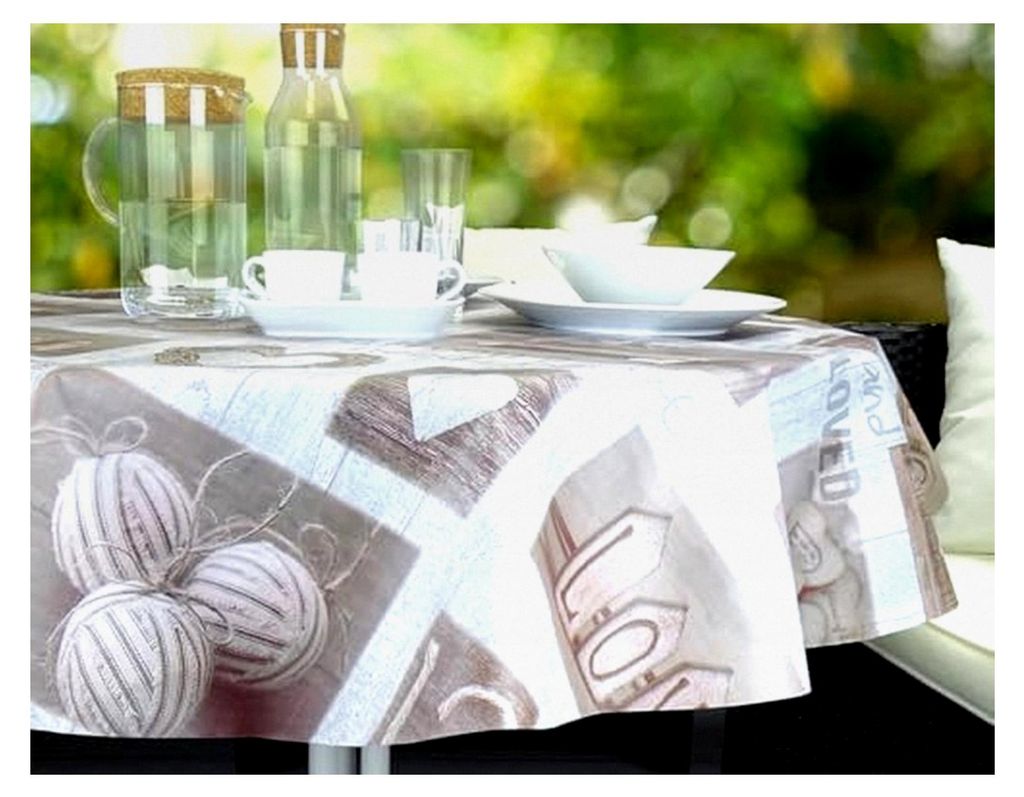Runde Wachstischdecke Zuschnitt 160cm (Love-Grey)