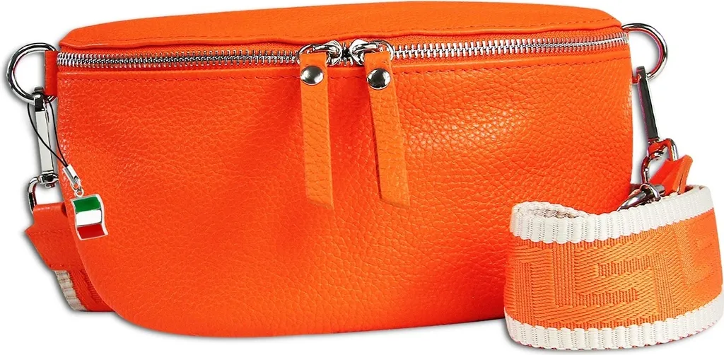 Sac banane orange Florence OTF807O en cuir avec design multicolore