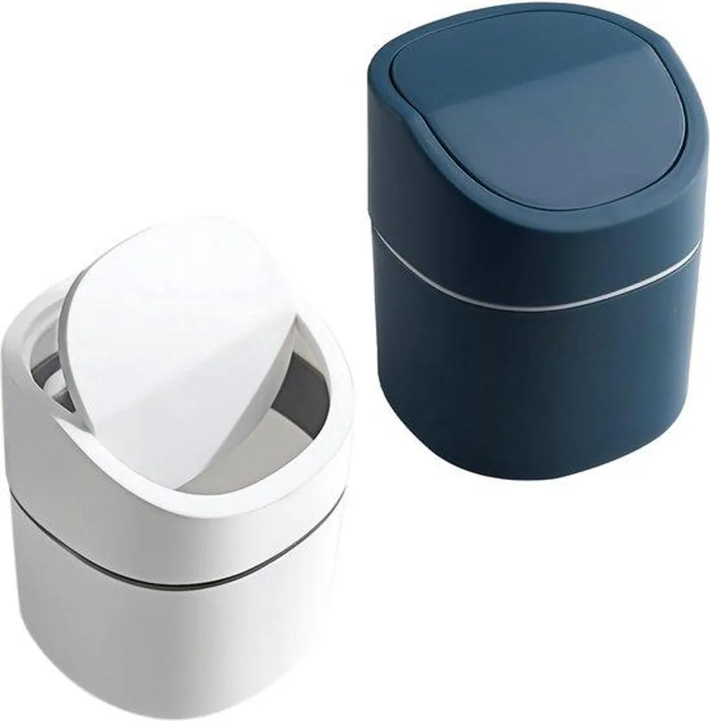 Petite poubelle de chambre bicolore bleu blanc avec couvercle 5L