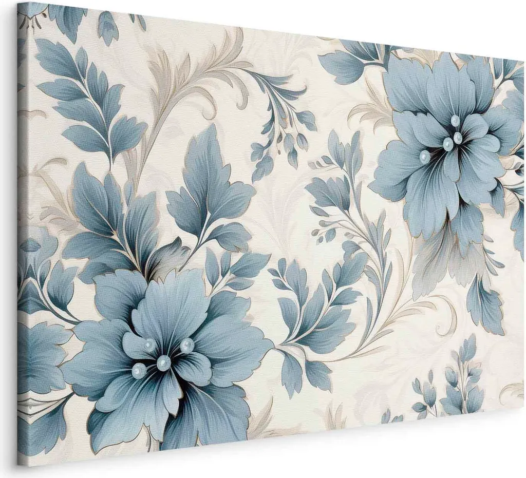 Quadro su Tela Fiori Turchesi 120x80 cm - Decorazione Retrò per Soggiorno