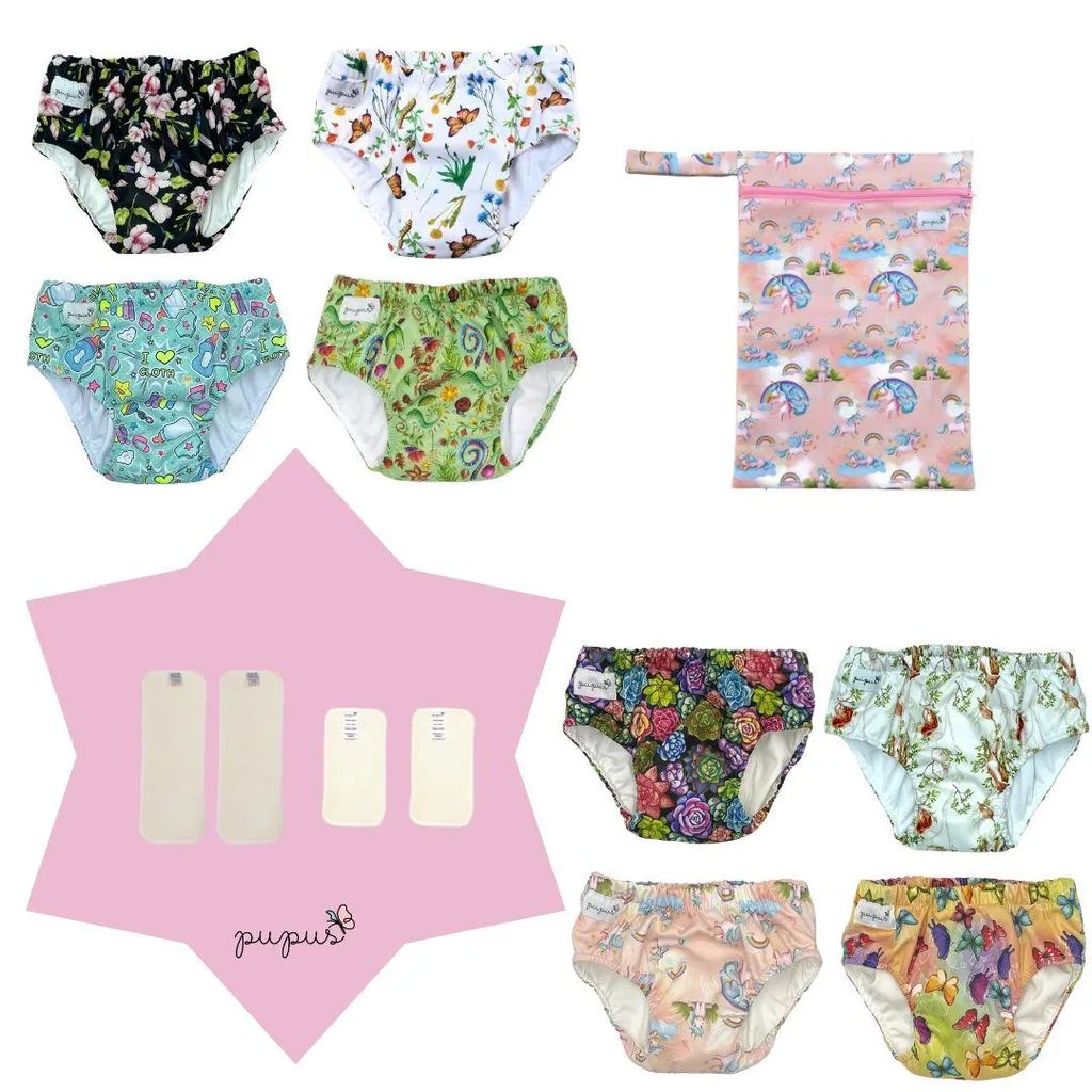 Culotte d'apprentissage lavable pour fille Pupus avec inserts - 8 unités