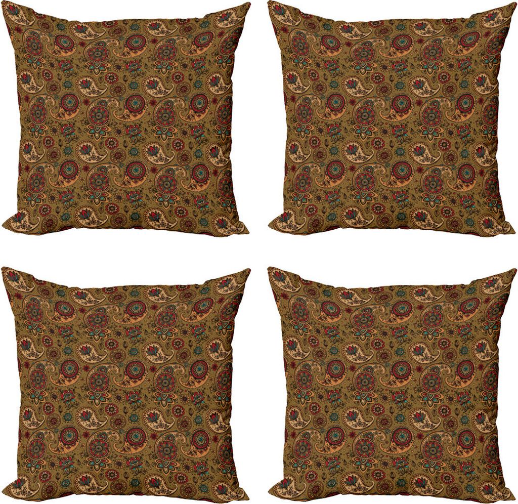 ABAKUHAUS Paisley Kissenbezug Set (4 Stück), Vintage-Motiv, Moderner Doppelseitiger Digitaldruck, 45 cm x 45 cm, Mehrfarbig