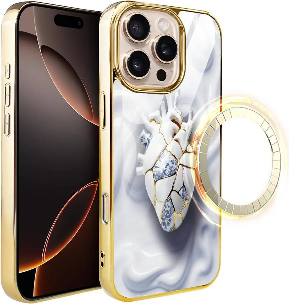 Protection en Verre iPhone 16 Pro Max MagSafe Art Kintsugi et Or Fin