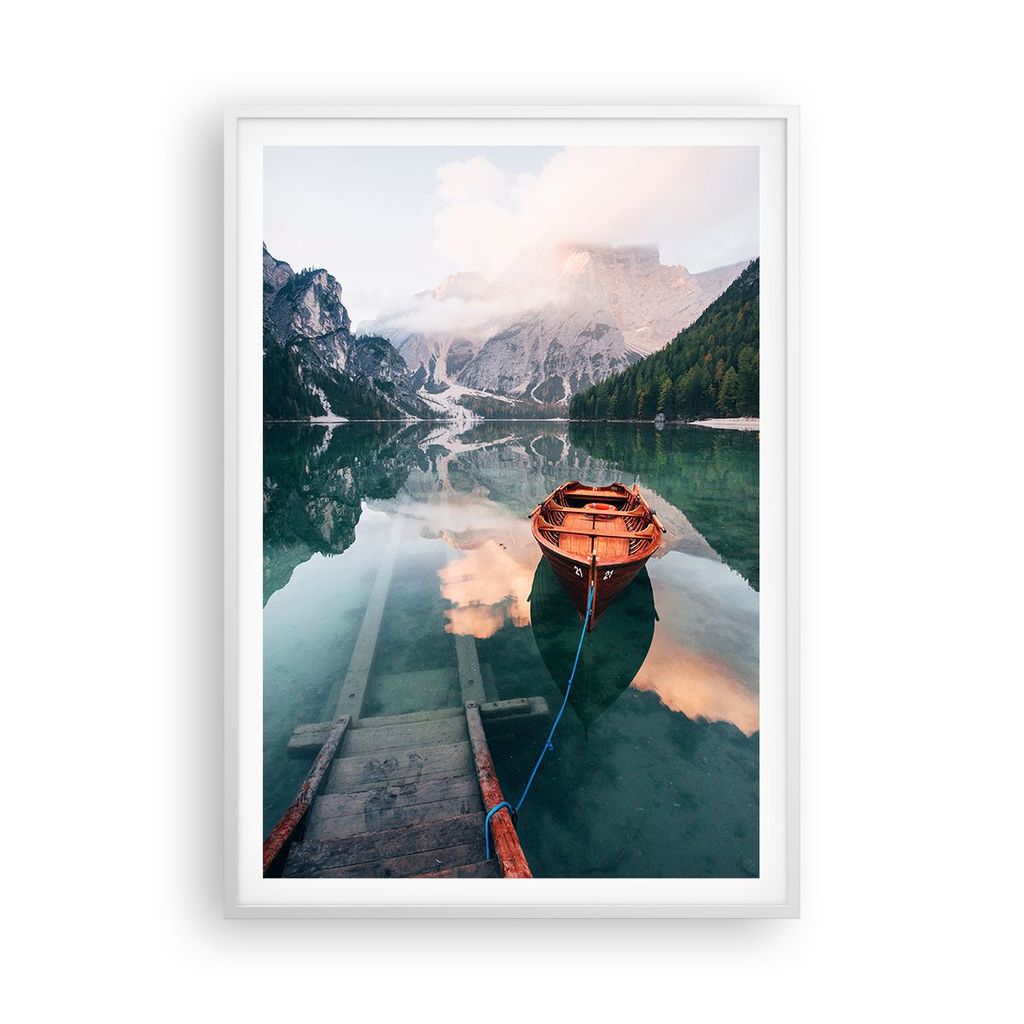 Gerahmtes Poster - Weißer Rahmen - See Berg Tal - 70x100 cm - Wand Bild - Wanddeko - Wandbilder - Kunstposter - Wandposter - Bilderrahmen - Bilder...