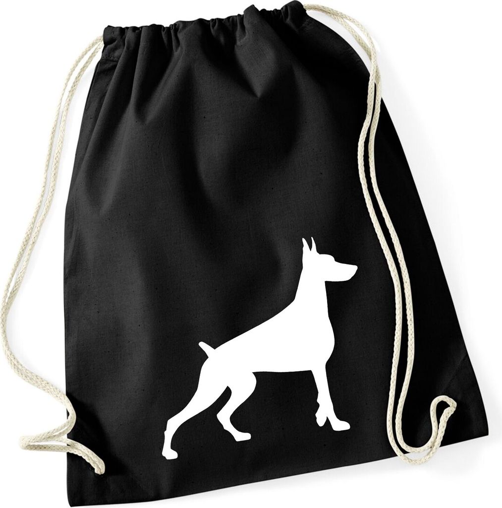 Huuraa Turnbeutel Dobermann Silhouette 12 Liter Black Baumwolle Rucksack Geschenkidee