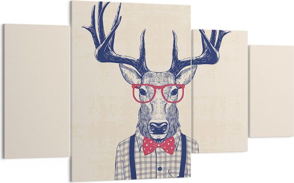 Bild auf Leinwand - Leinwandbild - Charakter Hirsch Illustration hipster - 160x90cm - Wand Bild - Wanddeko - Leinwanddruck - Bilder - Kunstdruck - ...