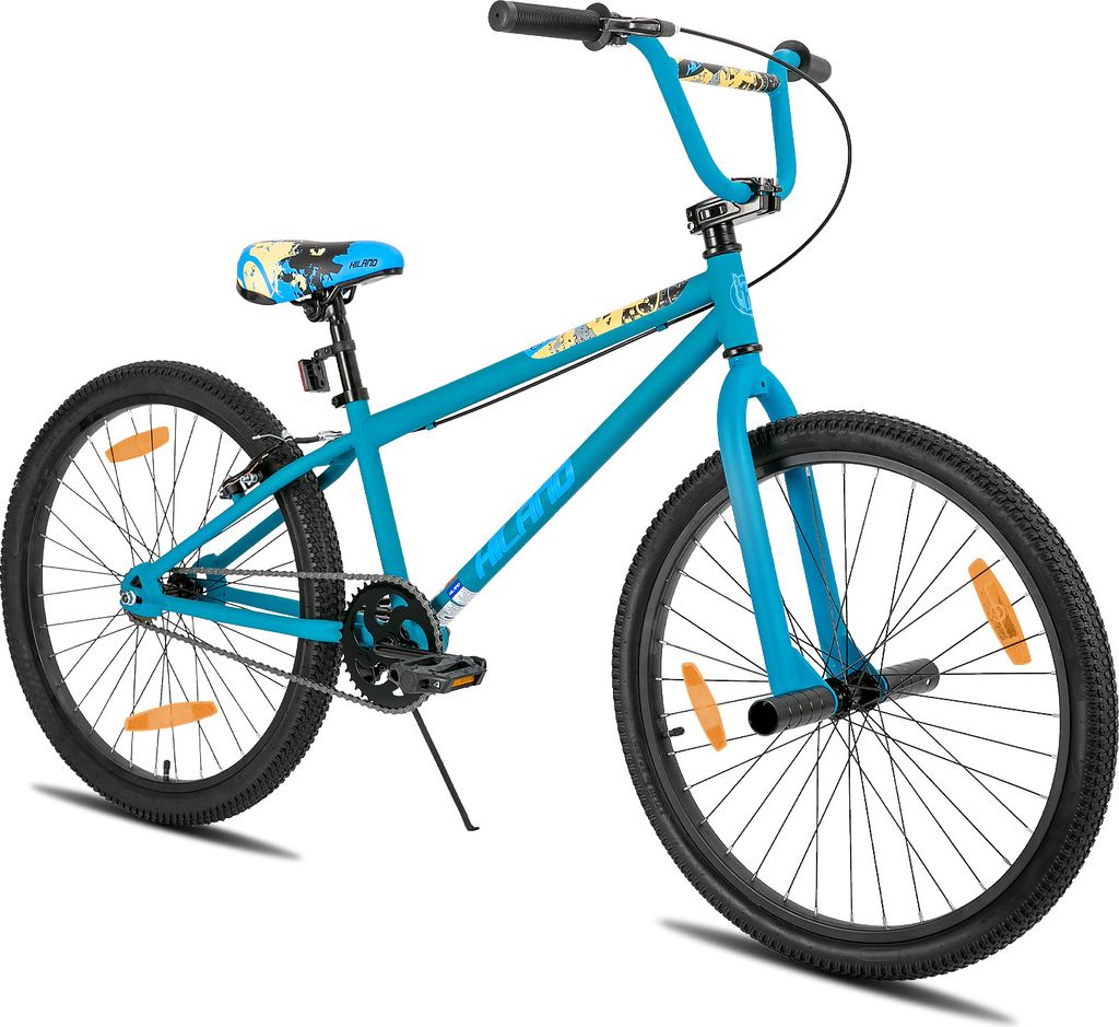 HILAND Freestyle 24 Zoll BMX, Kinderfahrrad mit 2 Stahl Pegs, Freilauf, Jugendliche für Jungen und Mädchen ab 7 8 9 10 Jahre, Blau