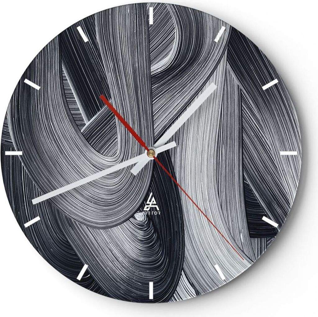 Wanduhr - Rund - Glasuhr - Farbe Pinsel Schwarz - 30x30cm - Schleichendes Uhrwerk - Lautlos - zum Aufhängen bereit - Dekoration Modern - Wanddekor...