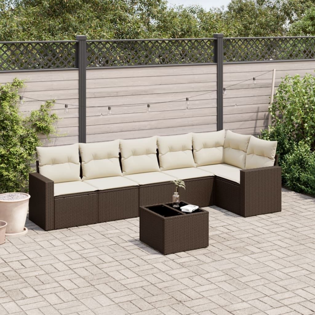 Maison Exclusive - 7-tlg. Garten-Sofagarnitur mit Kissen Braun Poly Rattan