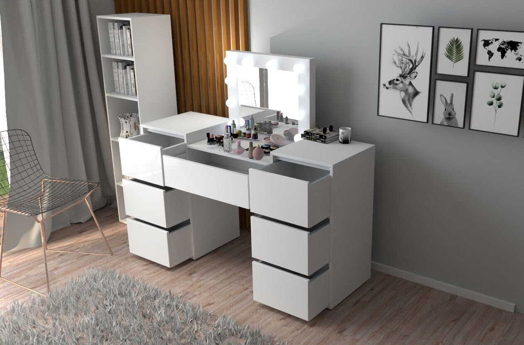 Schminktisch Mit Spiegel Weiß Mit Spiegel 12 Led Visagist Produktbild 8