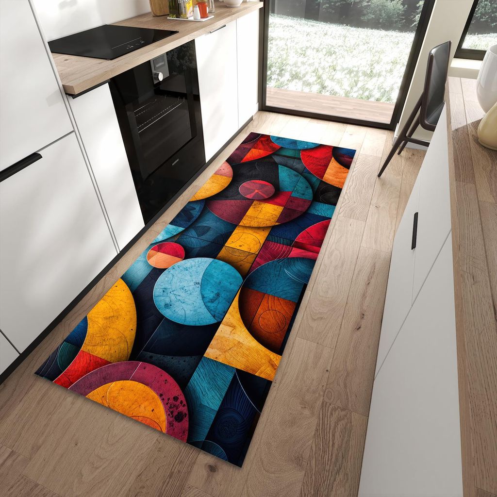 Küchenteppich 90x240cm rutschfest & abwischbar PVC Läufer - Bunte Kreise