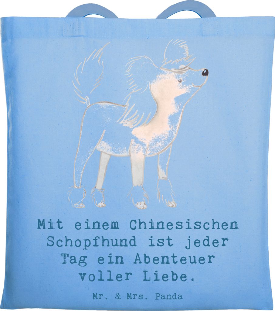 Mr. & Mrs. Panda Schultasche Chinesischer Schopfhund Abenteuer - Sky Blue - Geschenk, einzigartige Hunderasse, Lebensfreude, Einkaufstasche, haarlo...