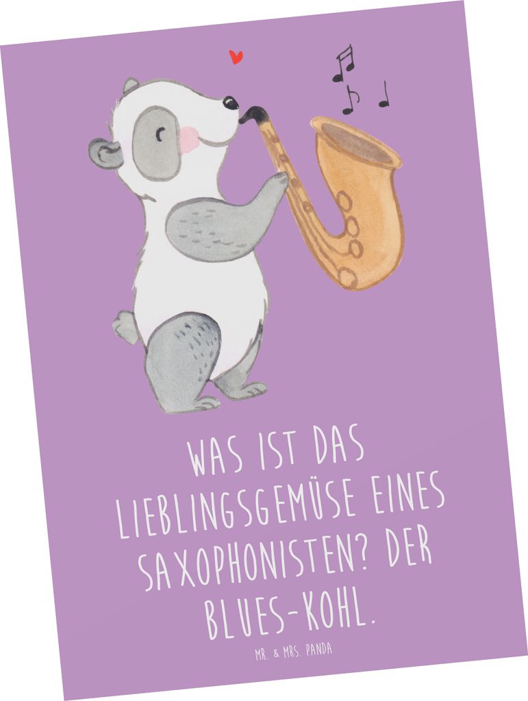 Mr. & Mrs. Panda Postkarte Saxophon Blues - Lavendeltraum - Geschenk, Motivkarte, Gemüse, Grußkarte, Musiker, einzelkarte, Humor, Postkarten, Wor...