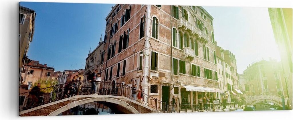 Bild auf Leinwand - Leinwandbild - Kanal Wasser Venedig Haus - 140x50cm - Wand Bild - Wanddeko - Leinwanddruck - Bilder - Kunstdruck - Wanddekorati...