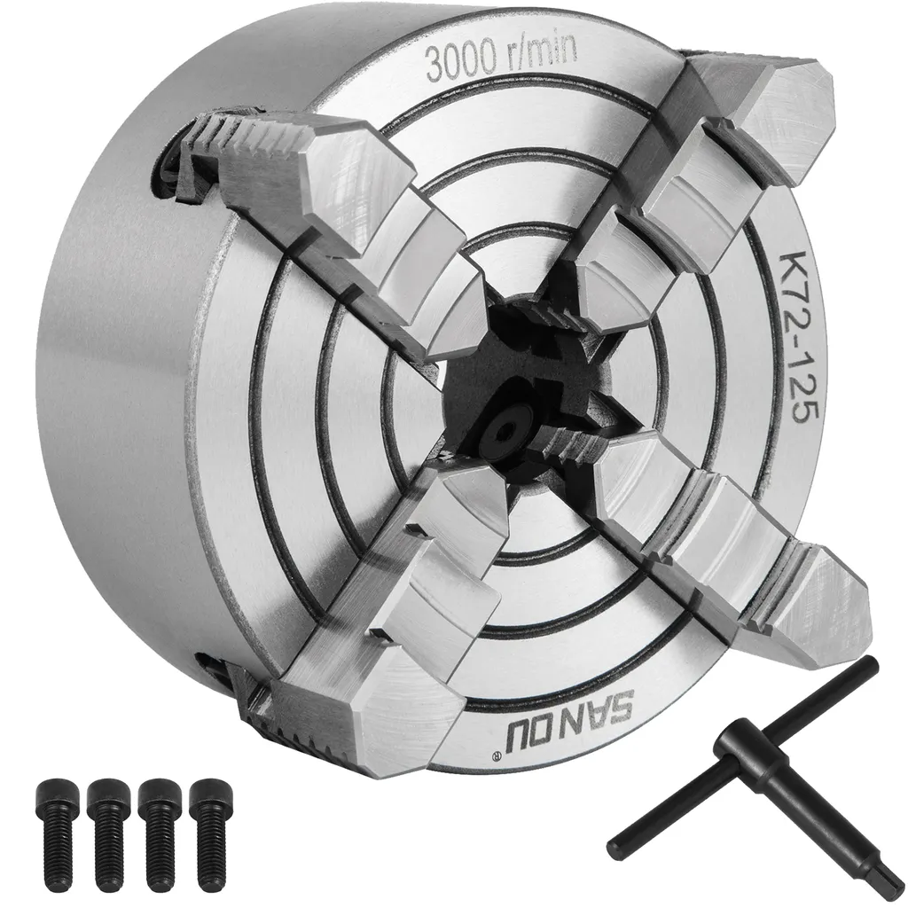 VEVOR mandrino a quattro griffe diametro 125 mm, mandrino a 4 griffe 15 x 14 x 10 cm, mandrino da tornio in ghisa, mandrino a quattro griffe reversibile ad alta precisione, mandrino per tornio