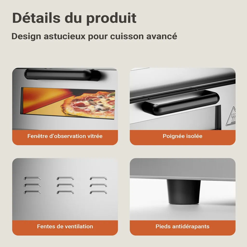 Four à pizza électrique professionnel 2000W avec pierre de cuisson - 6
