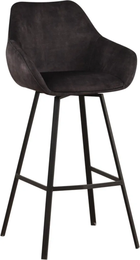 Tabouret de bar stable et confortable velours anthracite avec accoudoirs - 1x