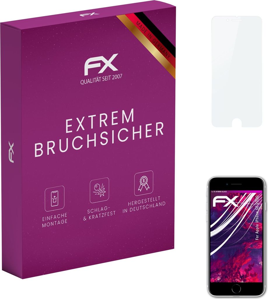 atFoliX FX-Hybrid-Glass Displayfolie kompatibel mit Apple iPhone SE (2020) Glasfolie