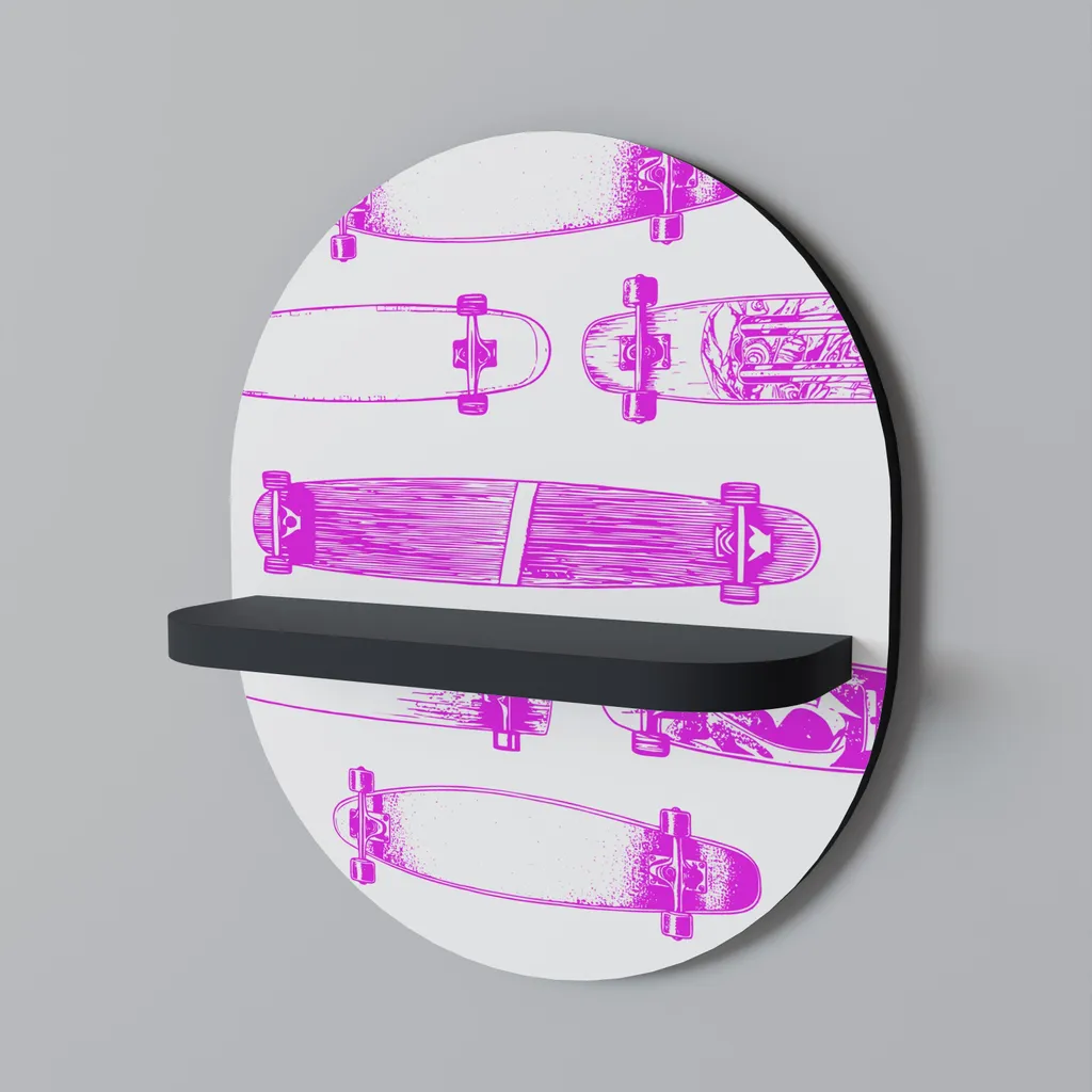 SKATEBOARD SKETCH Étagère Ovale Noire Design Urbain en Bois et Métal